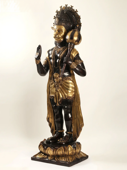 ब्रेसौरा® खड़े हनुमान जी आशीर्वाद मुद्रा | शुद्ध पीतल | ऊंचाई 77 इंच वज़न: 214.70 किलोग्राम