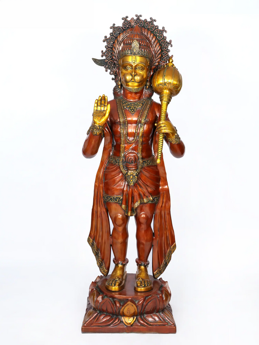 ब्रासौराव® खड़े हनुमान जी आशीर्वाद मुद्रा में | शुद्ध पीतल | ऊंचाई 77 इंच, वज़न: 214.70 किलोग्राम