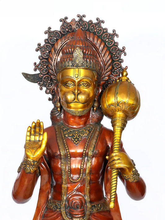 ब्रासौराव® खड़े हनुमान जी आशीर्वाद मुद्रा में | शुद्ध पीतल | ऊंचाई 77 इंच, वज़न: 214.70 किलोग्राम