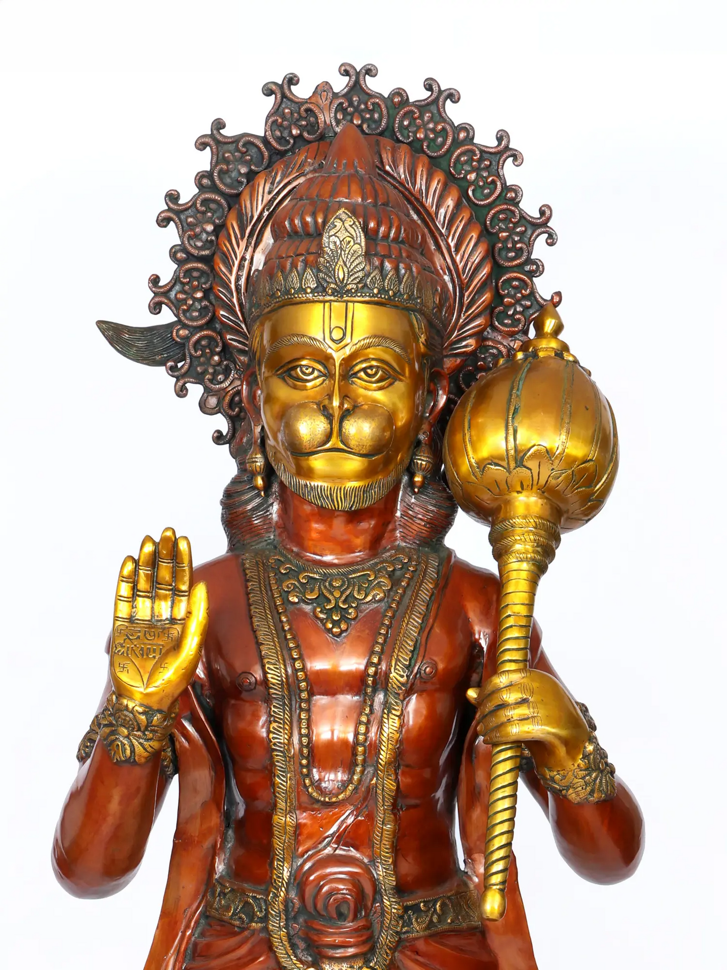 ब्रासौराव® खड़े हनुमान जी आशीर्वाद मुद्रा में | शुद्ध पीतल | ऊंचाई 77 इंच, वज़न: 214.70 किलोग्राम