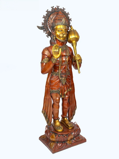 ब्रासौराव® खड़े हनुमान जी आशीर्वाद मुद्रा में | शुद्ध पीतल | ऊंचाई 77 इंच, वज़न: 214.70 किलोग्राम
