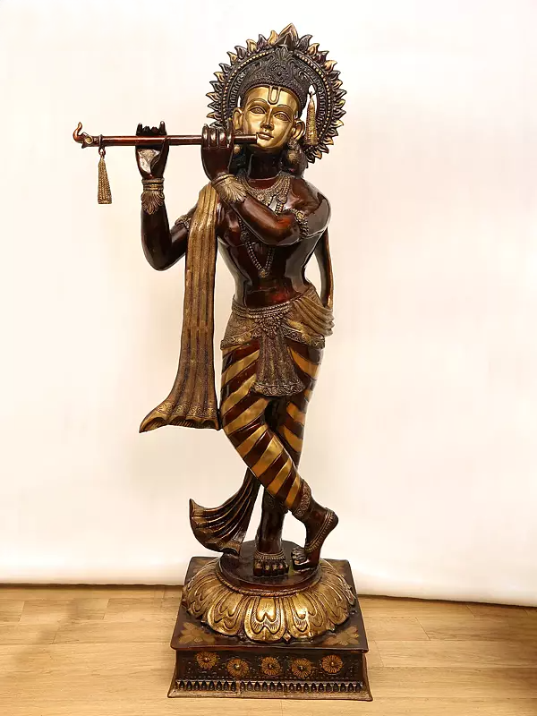 Brassaura® Brass Krishna Statue | Height 79 Inches & Weight 140 kg