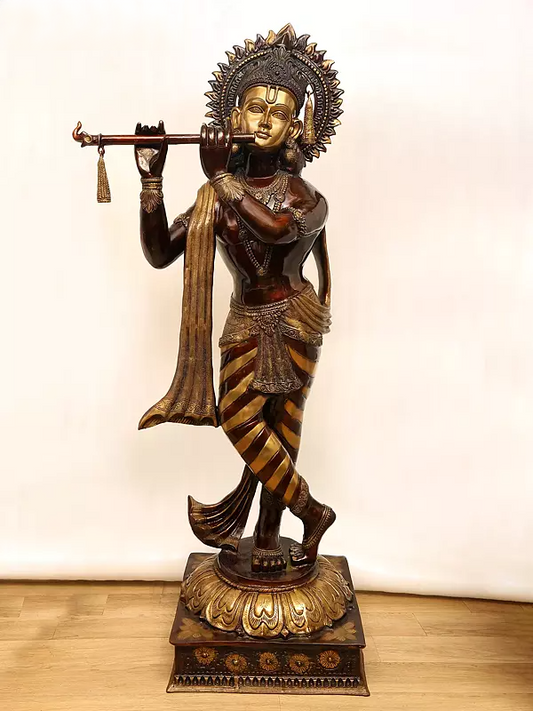 Brassaura® Brass Krishna Statue | Height 79 Inches & Weight 140 kg