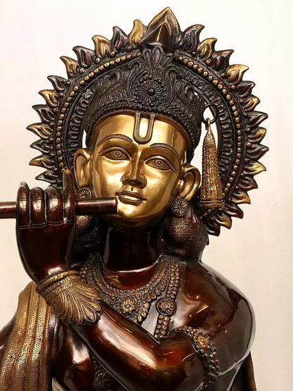 Brassaura® Brass Krishna Statue | Height 79 Inches & Weight 140 kg