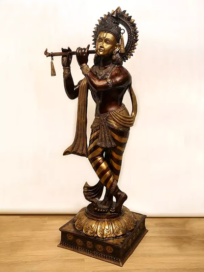 Brassaura® Brass Krishna Statue | Height 79 Inches & Weight 140 kg