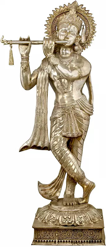 Brassaura® Brass Krishna Statue | Height 79 Inches & Weight 140 kg