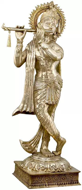 Brassaura® Brass Krishna Statue | Height 79 Inches & Weight 140 kg