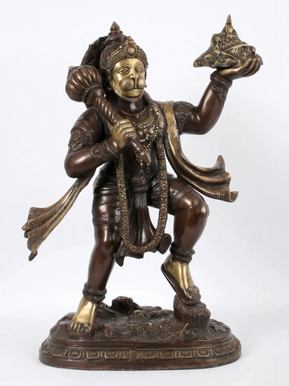 Brassaura®Lord Hanuman Carrying Sanjeevani Parvat | Brass Statue | Height 26.97 Inches & Weight 25.71 kgs