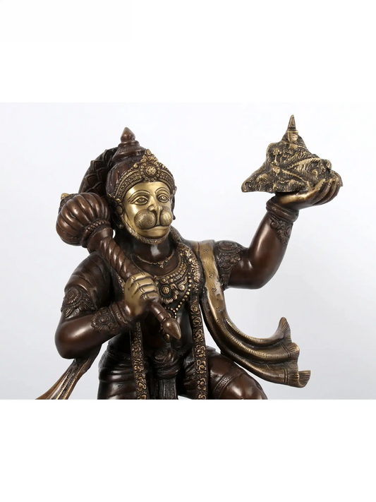 Brassaura®भगवान हनुमान संजीवनी पर्वत ले जाते हुए | पीतल की मूर्ति | ऊंचाई 26.97 इंच और वज़न 25.71 किलोग्राम