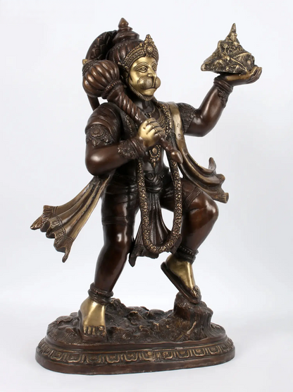 Brassaura®Lord Hanuman Carrying Sanjeevani Parvat | Brass Statue | Height 26.97 Inches & Weight 25.71 kgs
