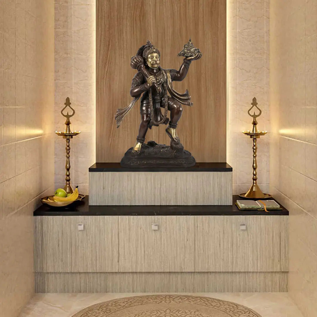 Brassaura®Lord Hanuman Carrying Sanjeevani Parvat | Brass Statue | Height 26.97 Inches & Weight 25.71 kgs