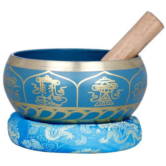 Brassaura® Brass Double Dorje & Ashtamangala Singing Bowl | Height 8 CM
