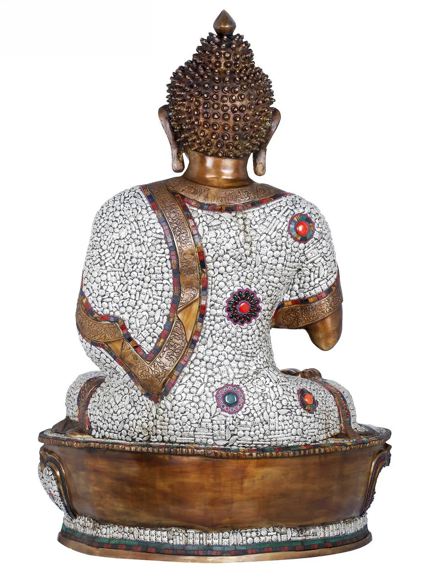 Brassaura® Grand Seated Buddha with Stone Inlay Work | Pure Brass | Height 45 Inches & Weight 87 kgs