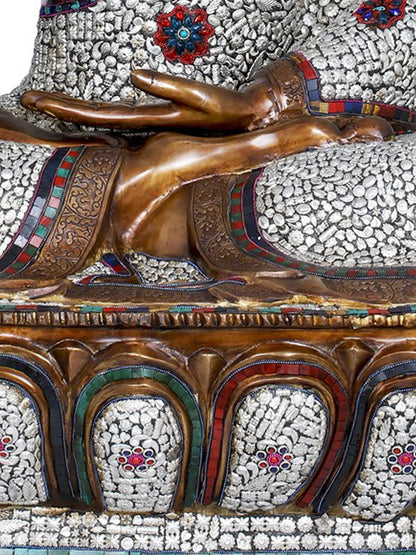 Brassaura® Grand Seated Buddha with Stone Inlay Work | Pure Brass | Height 45 Inches & Weight 87 kgs
