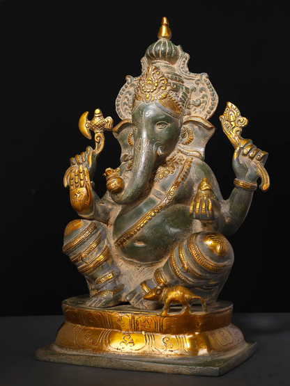 Brassaura™ Brass Ganesha Statue | Height 16 Inches & Weight 11.78 kgs