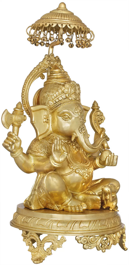 Brassaura™ Large Brass Ganesha Idol for Home Temple & Entrance Decor | 21 Inches | 13.60 kgs