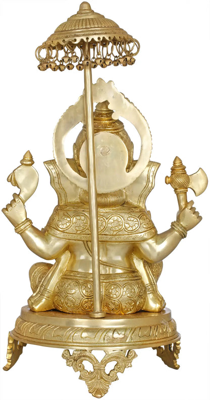 Brassaura™ Large Brass Ganesha Idol for Home Temple & Entrance Decor | 21 Inches | 13.60 kgs