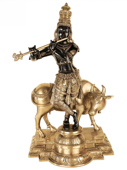 Brassaura® Brass Krishna Statue with Inlay Work | Height 25.59 Inches & Weight 25.20 kg