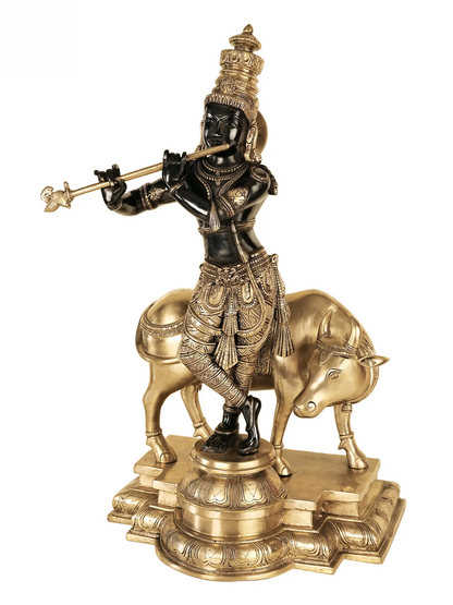 Brassaura® Brass Krishna Statue with Inlay Work | Height 25.59 Inches & Weight 25.20 kg