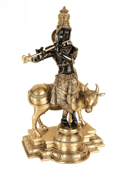 Brassaura® Brass Krishna Statue with Inlay Work | Height 25.59 Inches & Weight 25.20 kg