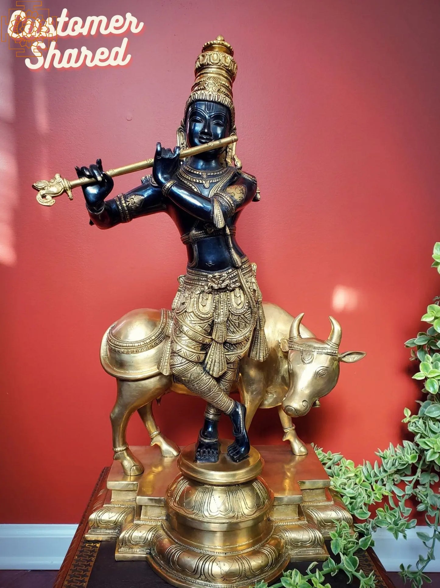 Brassaura® Brass Krishna Statue with Inlay Work | Height 25.59 Inches & Weight 25.20 kg