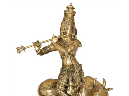 ब्रासोरा® ब्रास कृष्ण प्रतिमा जड़ाई के काम के साथ | ऊंचाई 25.59 इंच और वजन 25.20 किलोग्राम