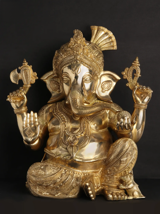 Brassaura® Royal Seated Ganesha Brass Statue | Height 21.06 Inches & Weight 24 kgs