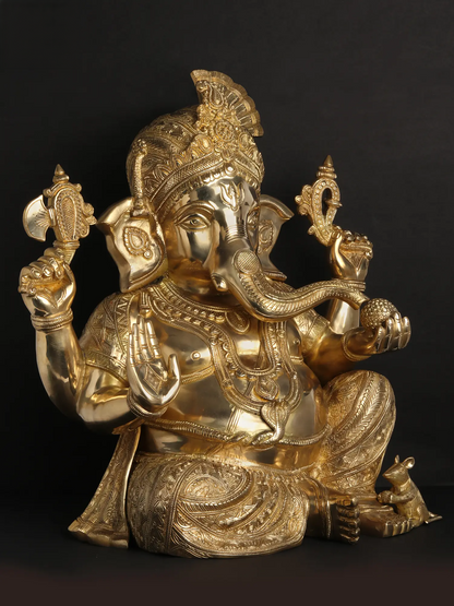 Brassaura® Royal Seated Ganesha Brass Statue | Height 21.06 Inches & Weight 24 kgs