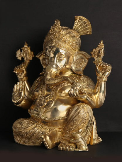Brassaura® Royal Seated Ganesha Brass Statue | Height 21.06 Inches & Weight 24 kgs