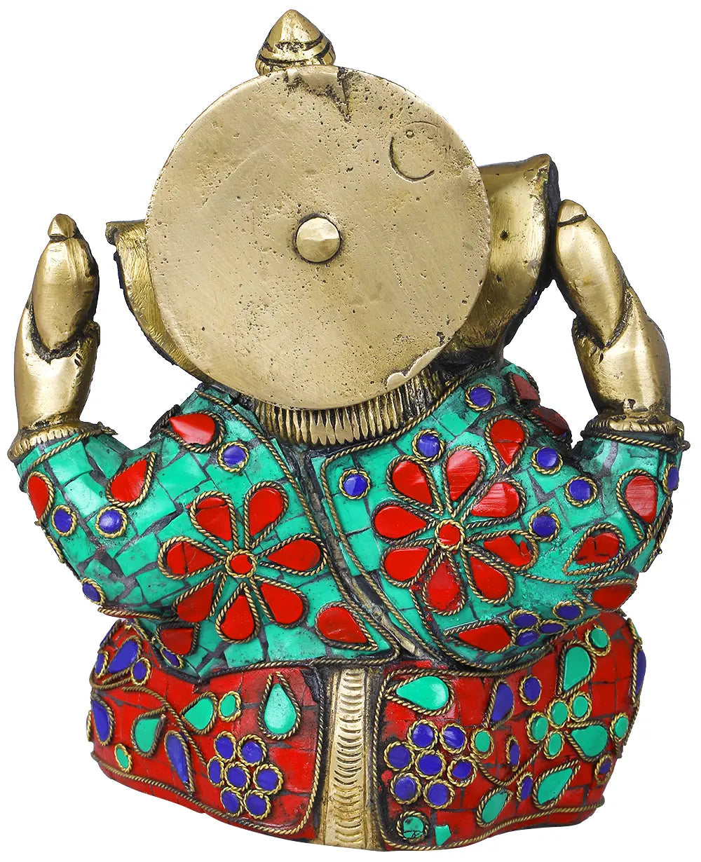 Brassaura® Lord Ganesha with Meenakari Stonework | Pure Brass | Height 7 Inches & Weight 2.30 kgs