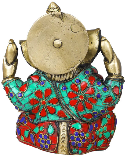 Brassaura® Lord Ganesha with Meenakari Stonework | Pure Brass | Height 7 Inches & Weight 2.30 kgs