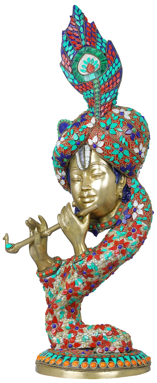 Brassaura® Brass Krishna Statue with Inlay Work | Height 20.47 Inches & Weight 8.60 kg