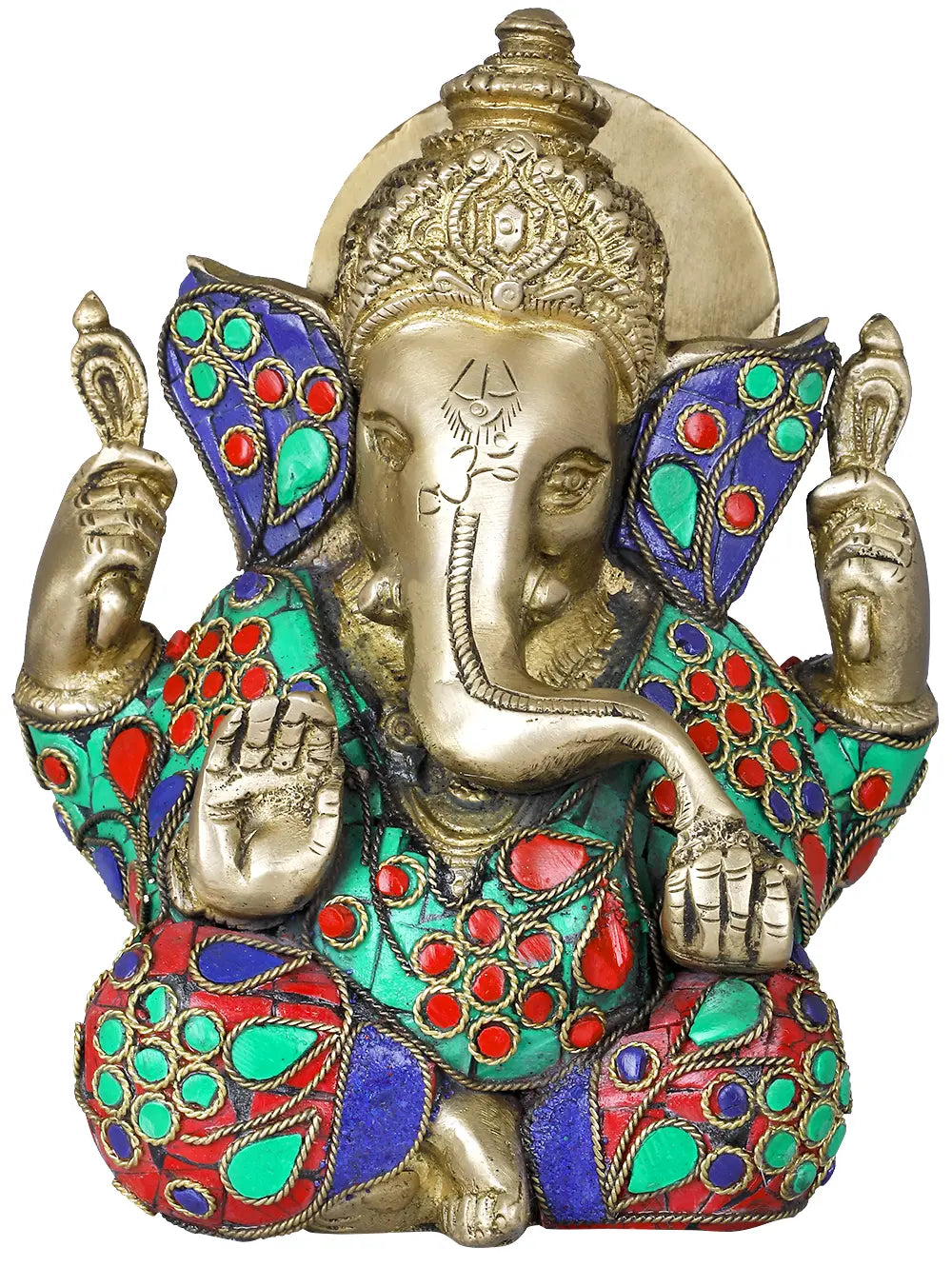 Brassaura® Mini Inlay Work Ganesha Idol | Height 5.71 Inches & Weight 1.70 kgs