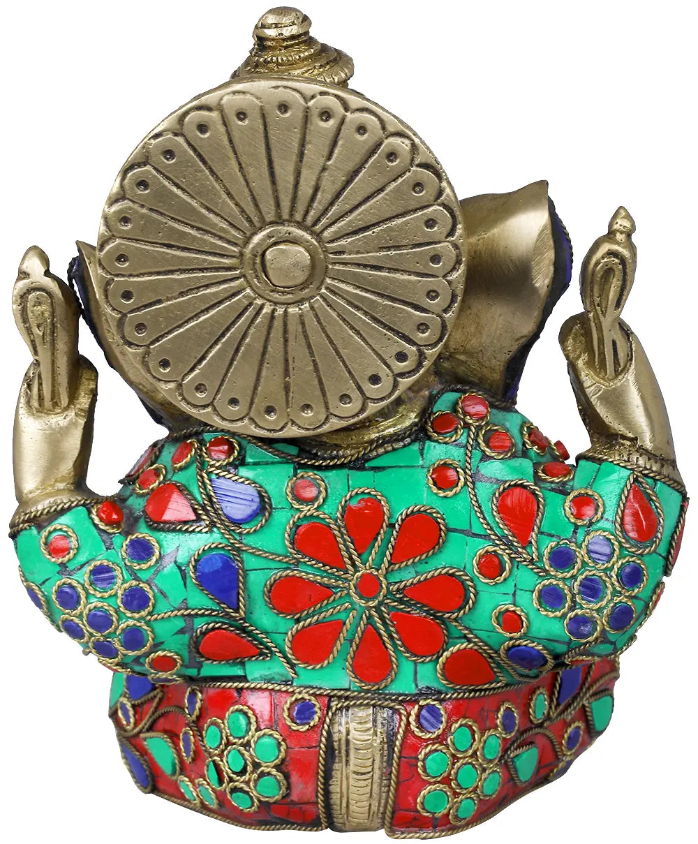 Brassaura® Mini Inlay Work Ganesha Idol | Height 5.71 Inches & Weight 1.70 kgs