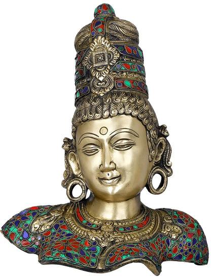 Brassaura® Devi Parvati Brass Bust with Meenakari Inlay Work | Height 12 Inches & Weight 6.30 kgs