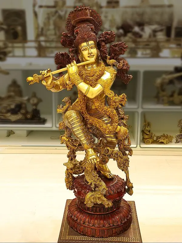 Brassaura® Brass Krishna Statue | Height 43 Inches & Weight 77 kg