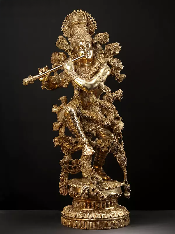 Brassaura® Brass Krishna Statue | Height 43 Inches & Weight 77 kg