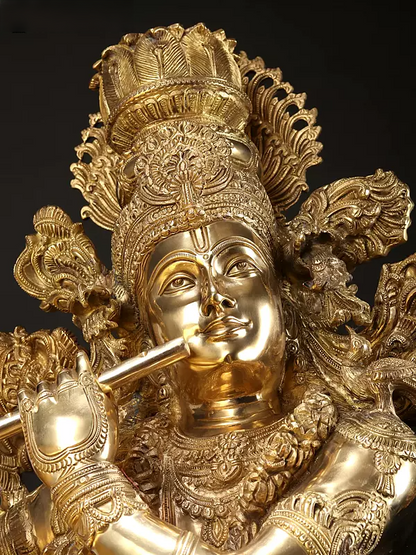 Brassaura® Brass Krishna Statue | Height 43 Inches & Weight 77 kg