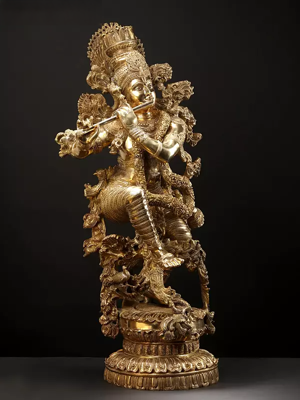 Brassaura® Brass Krishna Statue | Height 43 Inches & Weight 77 kg