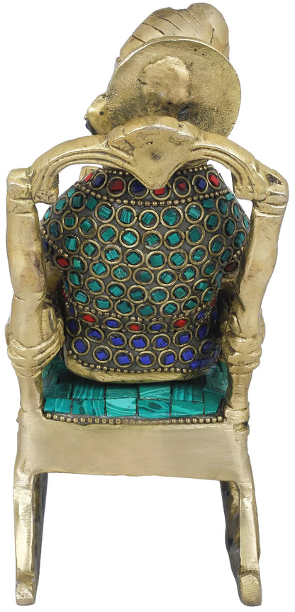 Brassaura® Scholar Ganesha on Rocking Chair with Stone Inlay Work | Height 7.09 Inches & Weight 1.80 kgs
