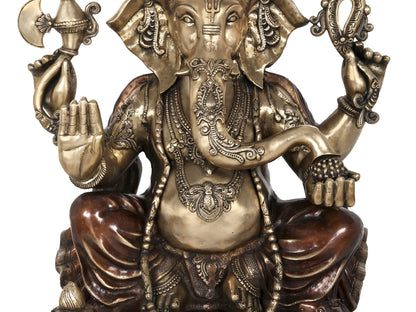 Brassaura™ Grand Seated Ganesha Idol with Ornate Detailing | Height 31 Inches & Weight 67.50 kgs