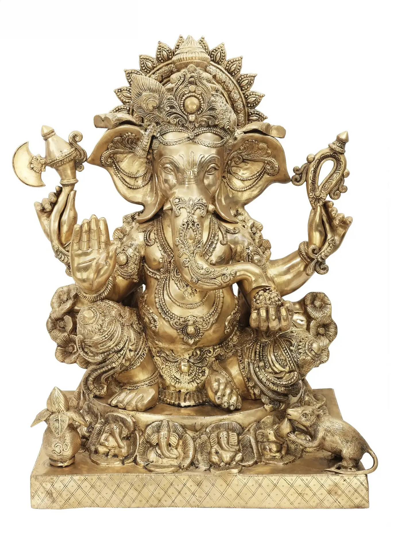 Brassaura™  Large Brass Ganesha Idol for Temple & Grand Entrance Decor | 32 Inches | 69.50 kgs