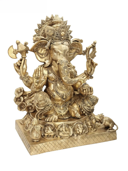 Brassaura™  Large Brass Ganesha Idol for Temple & Grand Entrance Decor | 32 Inches | 69.50 kgs