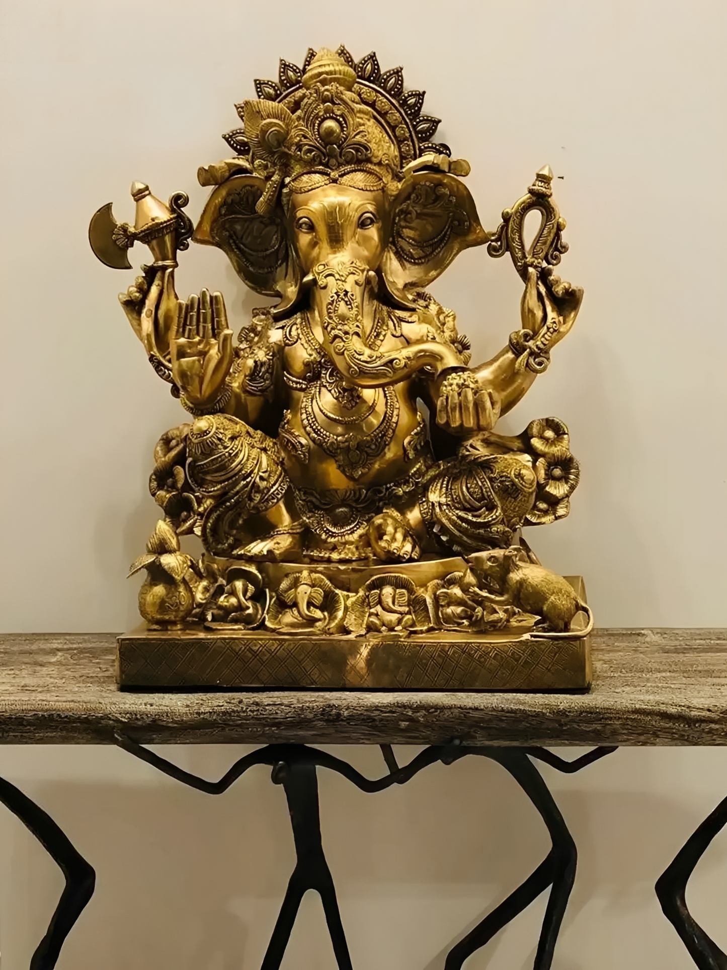 Brassaura™  Large Brass Ganesha Idol for Temple & Grand Entrance Decor | 32 Inches | 69.50 kgs