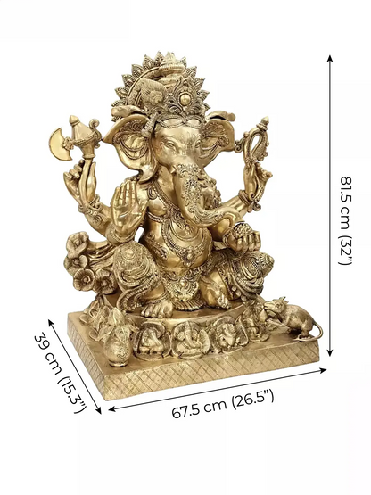 Brassaura™  Large Brass Ganesha Idol for Temple & Grand Entrance Decor | 32 Inches | 69.50 kgs