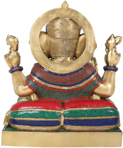 Brassaura™ Big Brass Ganesha Statue with Inlay Work | Height 33 Inches & Weight 82.50 kgs