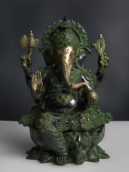 Brassaura™ Pure Brass Ganesha Idol for Home Temple & Pooja Room Decor | 12 Inches | 6.70 kgs