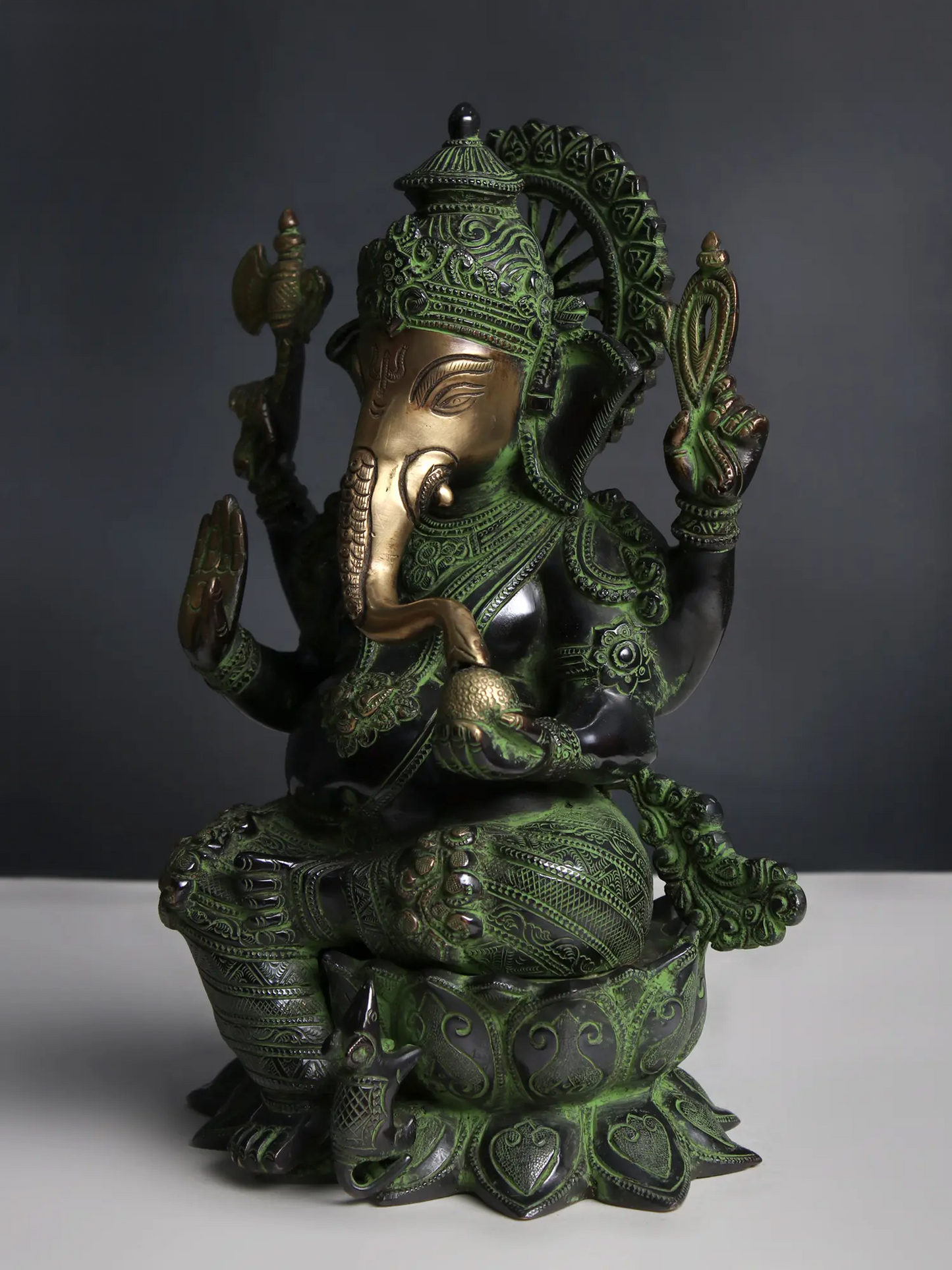 Brassaura™ Pure Brass Ganesha Idol for Home Temple & Pooja Room Decor | 12 Inches | 6.70 kgs