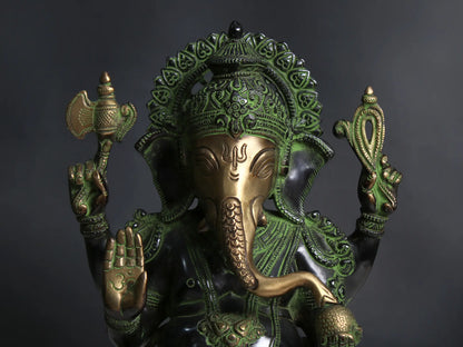 Brassaura™ Pure Brass Ganesha Idol for Home Temple & Pooja Room Decor | 12 Inches | 6.70 kgs