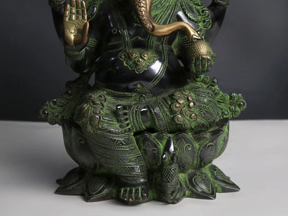 Brassaura™ Pure Brass Ganesha Idol for Home Temple & Pooja Room Decor | 12 Inches | 6.70 kgs